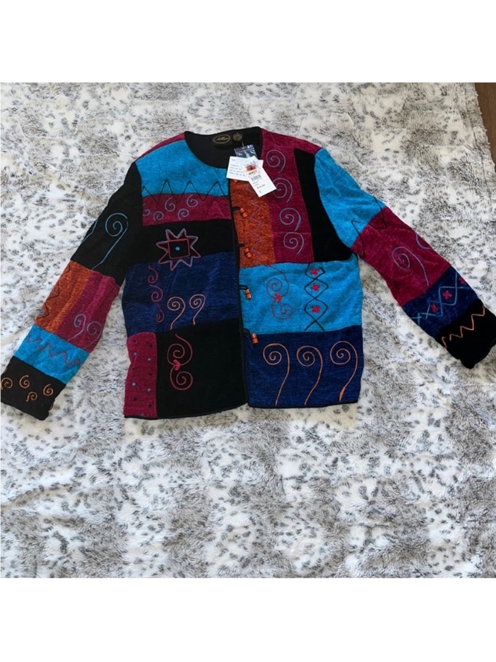 Allure Women's Large Swirls Sun Embroidered Patchwork Blazer
Coat Blue